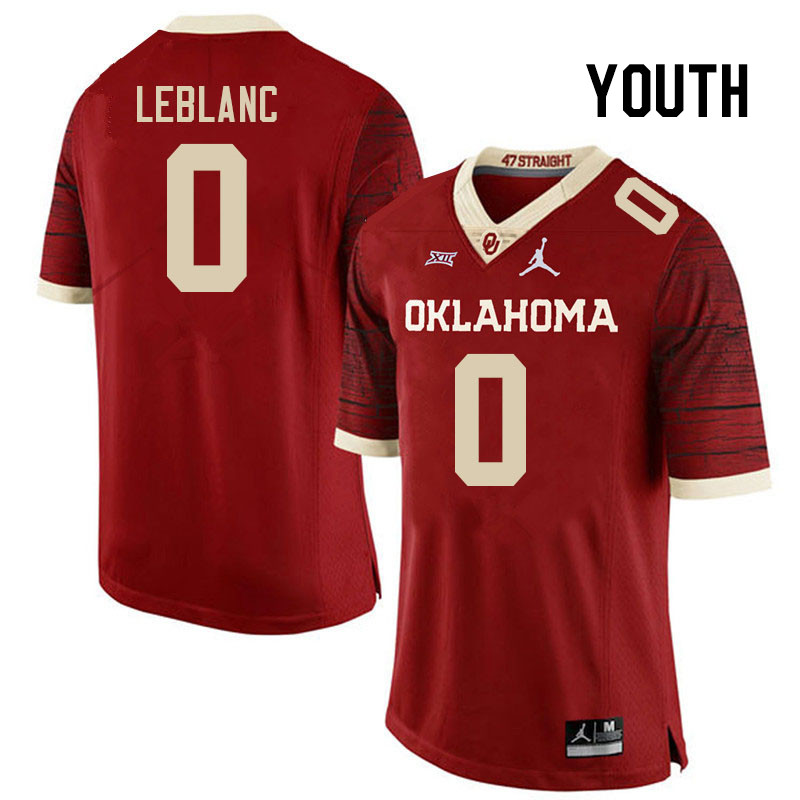 Youth #0 Derrick LeBlanc Oklahoma Sooners College Football Jerseys Stitched-Retro